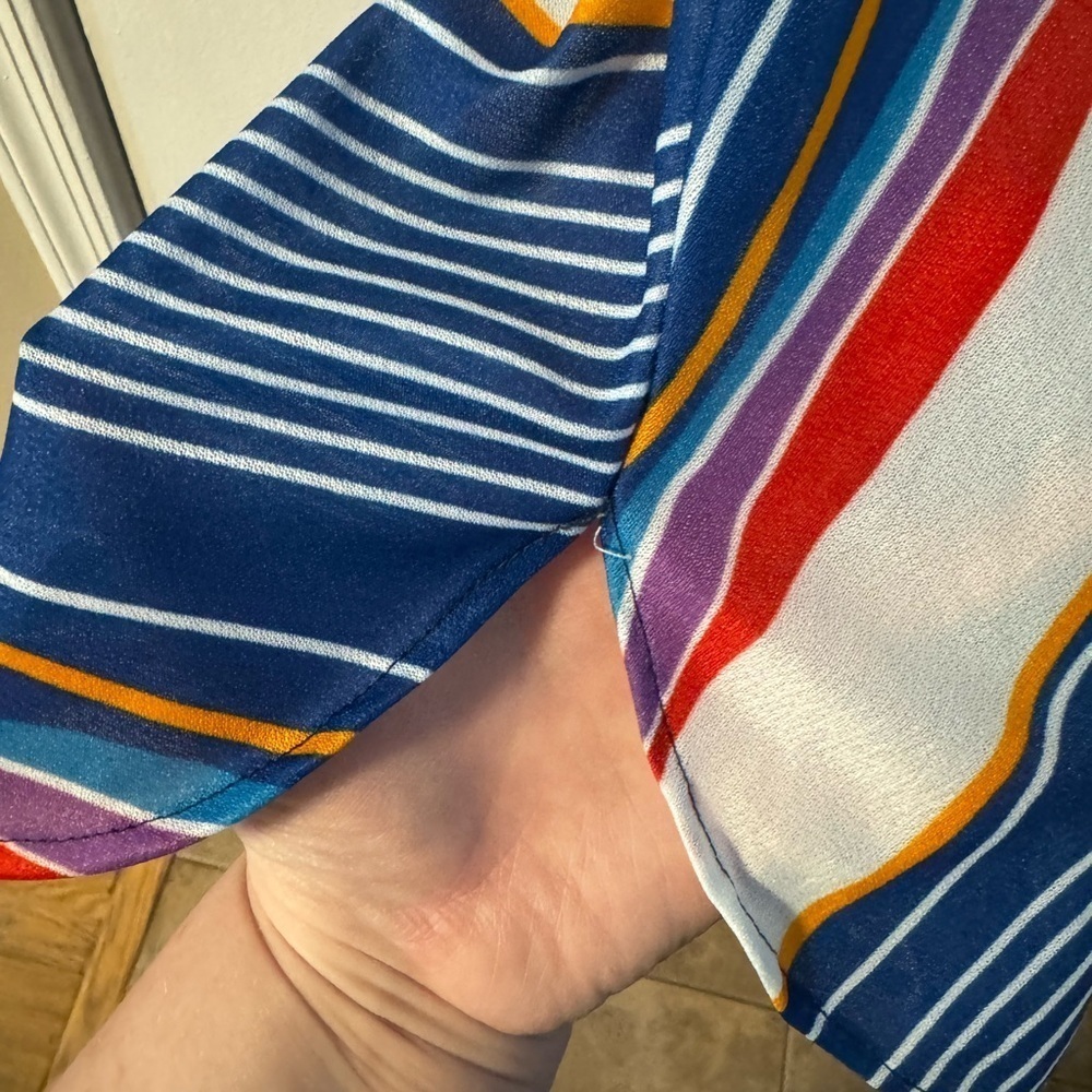 VTG 70s Smartique Tunic Coverup Striped Dress 3/4 Sleeve Boho Indie Vacation - Picture 5 of 10